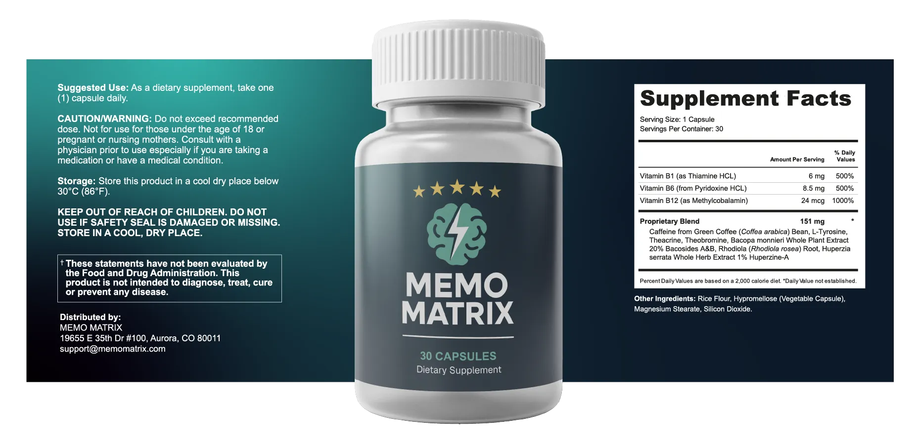 Memo Matrix ingredients label